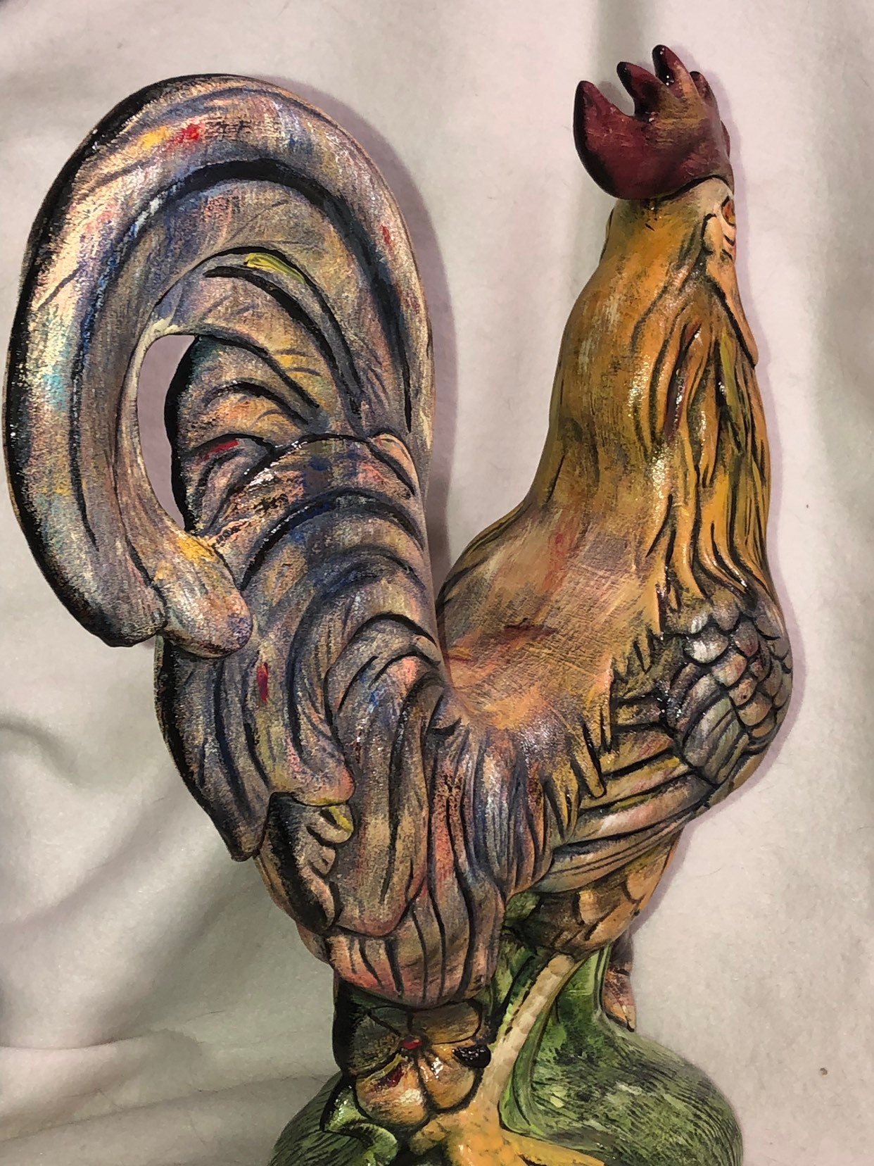 black and white ceramic rooster
