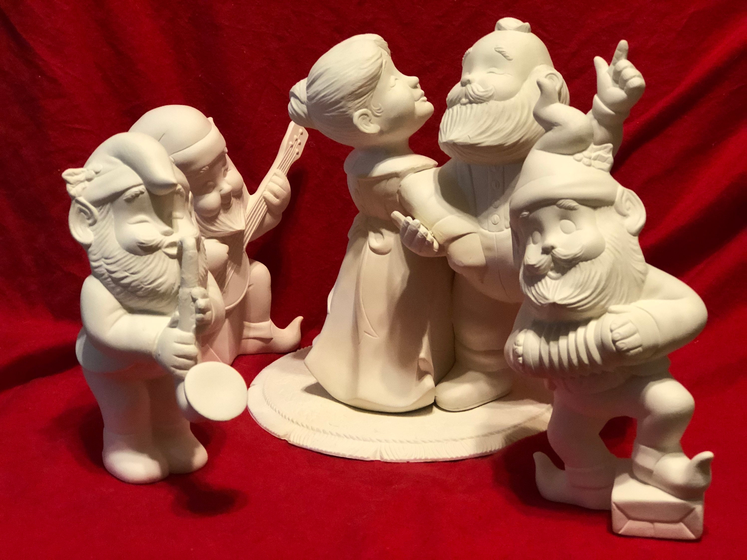 Very Rare 5 Piece Set of a Christmas Elf Playing instruments in ceramic ...