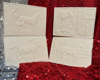 Doc Holliday Molds set of 4 Horse wall hangings in ceramic bisque ready to paint by jmdceramicsart