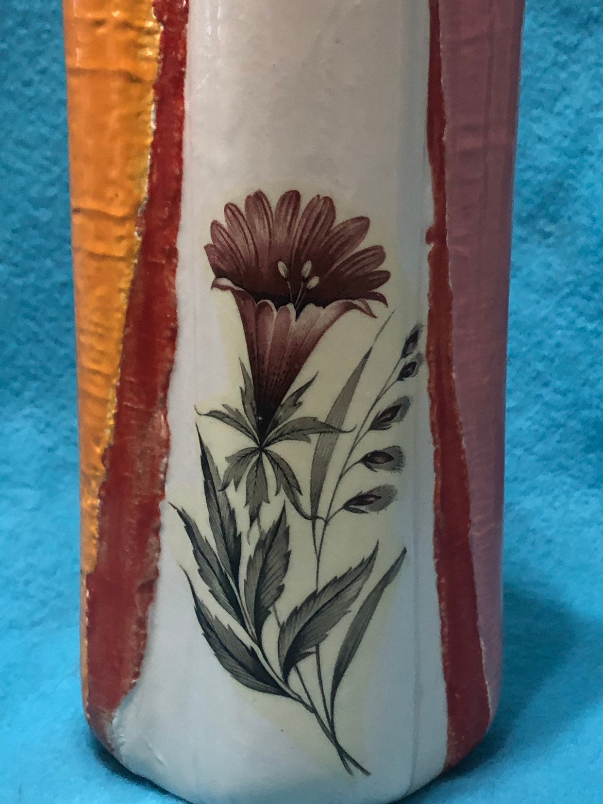 Vintage Glazed Vase with Decal Ceramic Art
