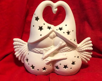 Ceramic Kissing Snow Couple with holes for candle lights in bisque ready to paint by jmdceramicsart