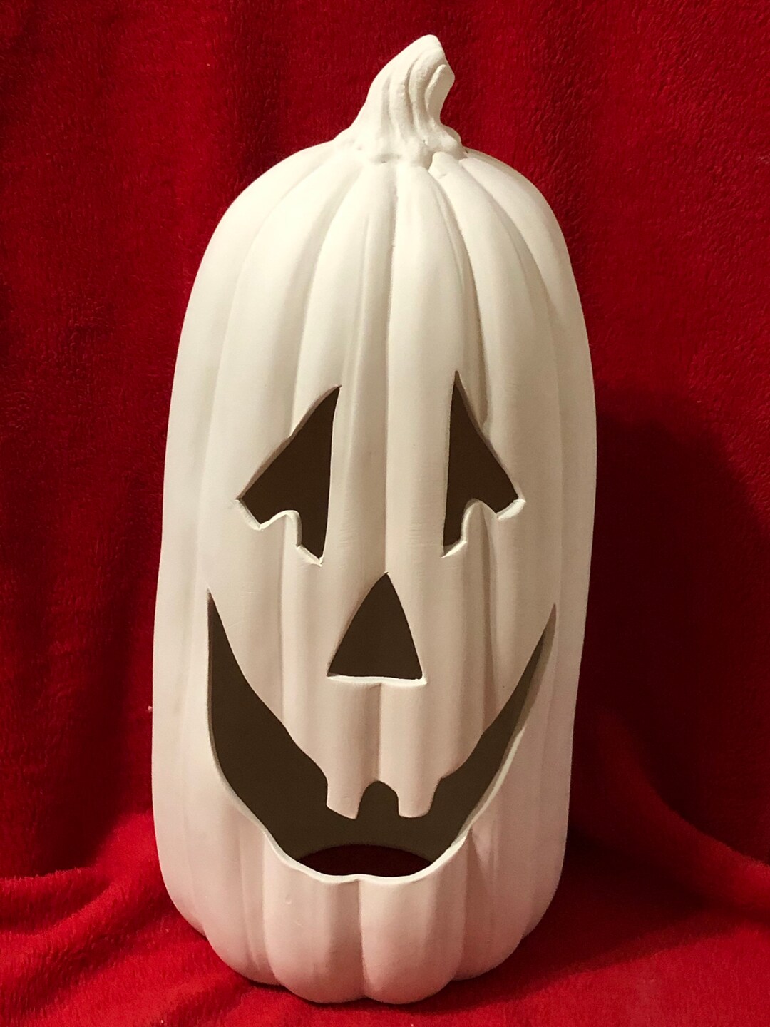 Large Ceramic Slim Pumpkin With Cut Outs for Lights in Bisque Ready to