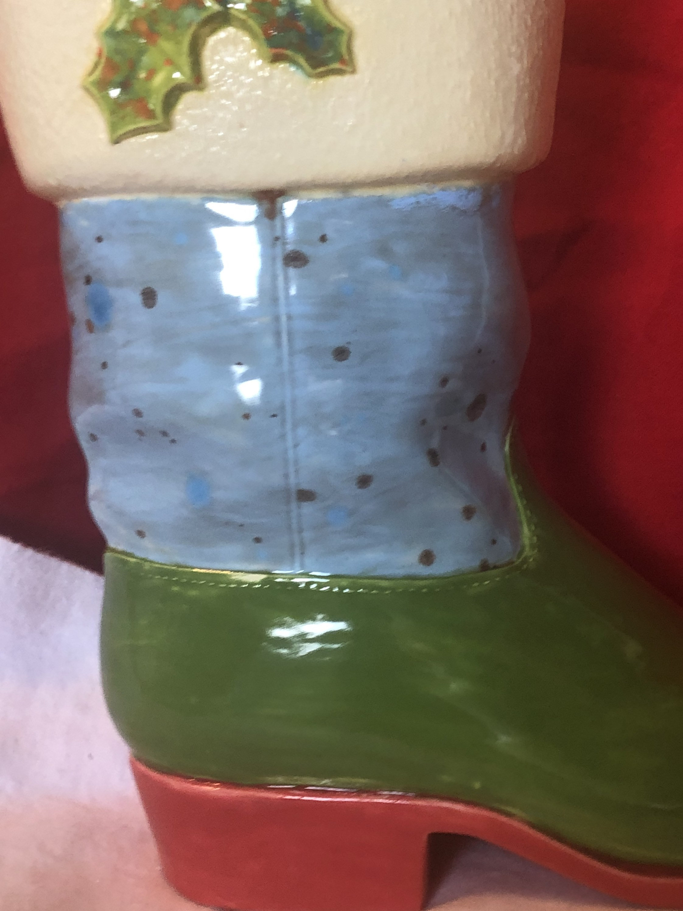 Glazed Ceramic Santa Boot Vase