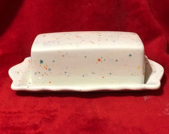 Rare Vintage Butter Dish Glazed with Fruity Freckles