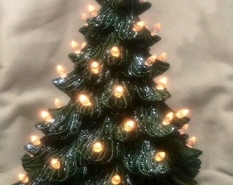 Glazed Bluegrass Christmas Tree with Milk Glass Glazed Base