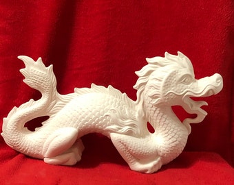 Handcrafted Ceramic Bisque - Chinese Dragon Sculpture - Fantasy Art Decor for Collectors - Perfect Gift for China Enthusiasts DIY