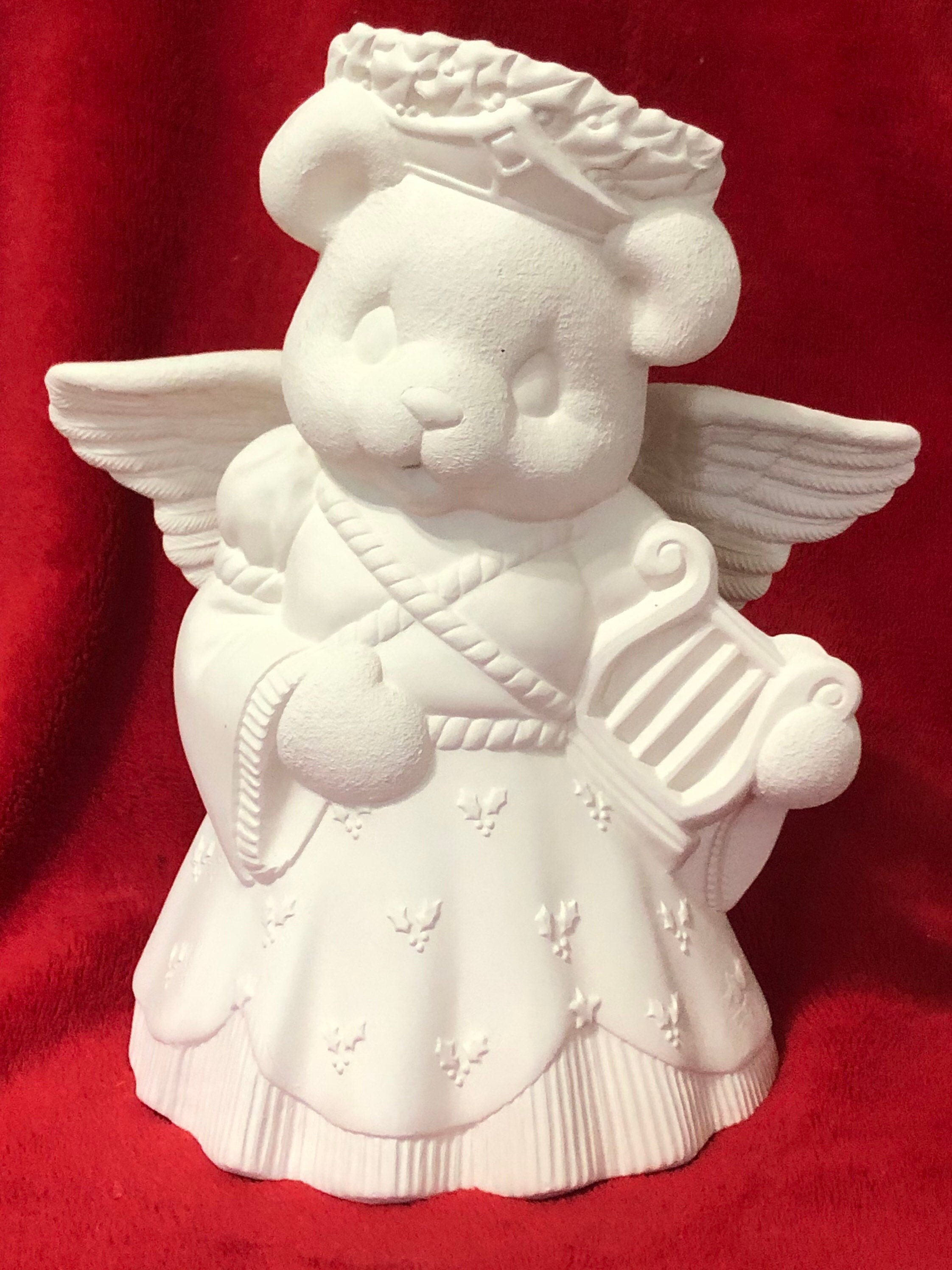 Clay Magic's Female Angel Bear in ceramic bisque ready to paint