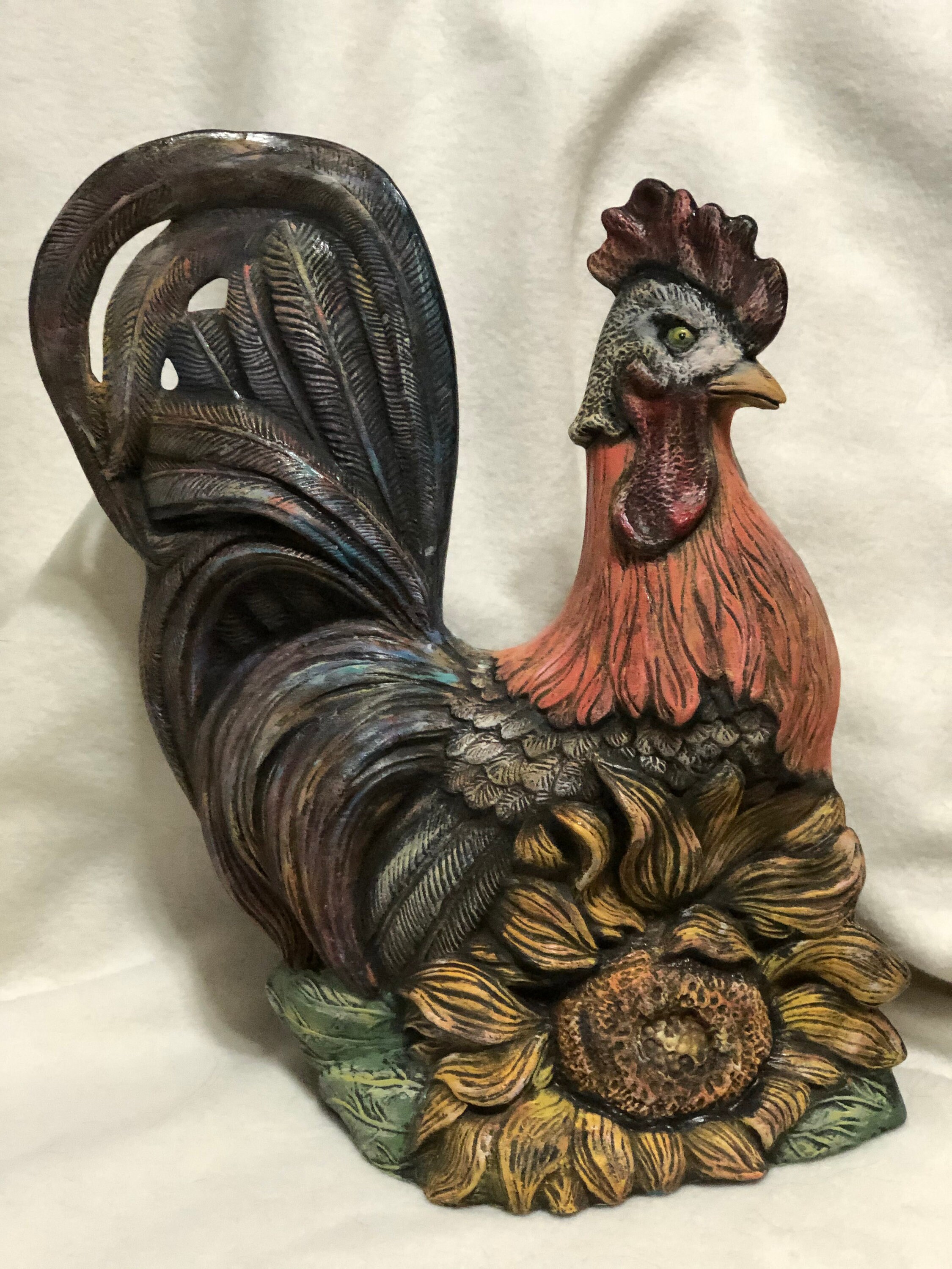 Dry Brushed Ceramic Rooster using Mayco Softee Stains