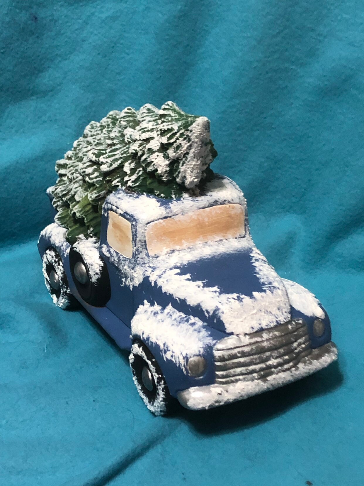 Ceramic Blue Vintage Pickup Truck with Tree