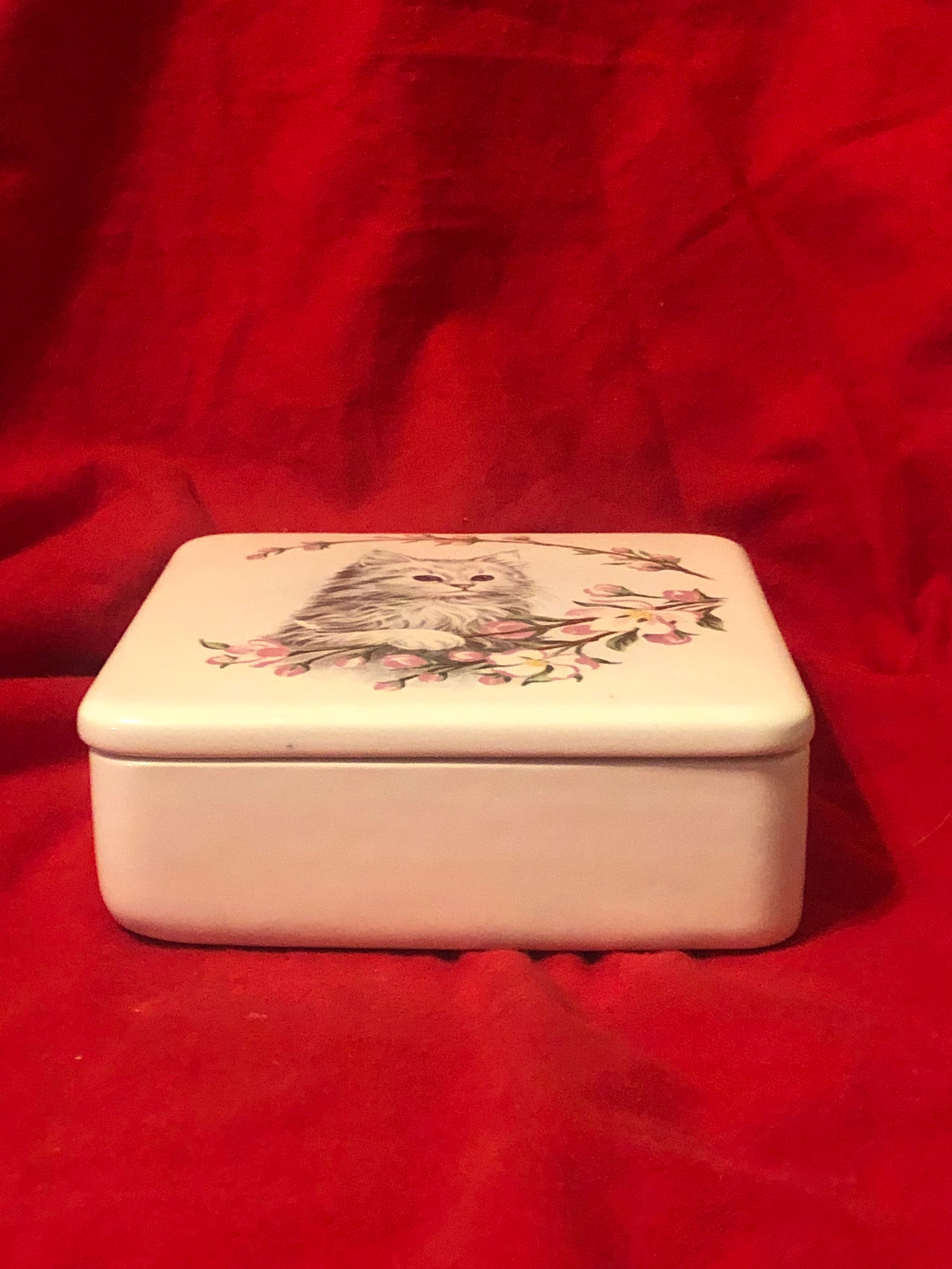 Ceramic Trinket Box with Cat Decal by jmdceramicsart
