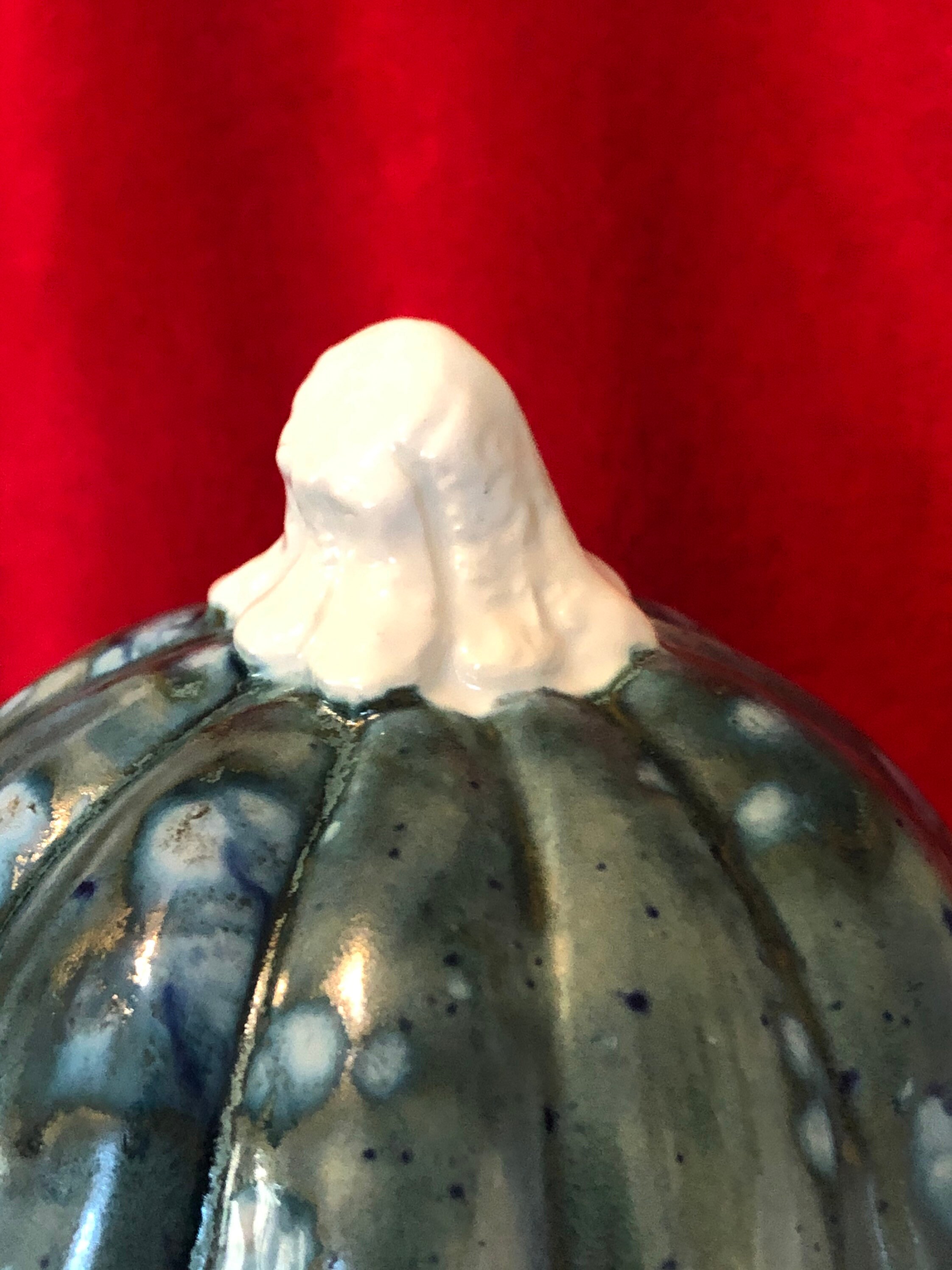 Glazed Small Ceramic Pumpkin with Milk Glass Stem