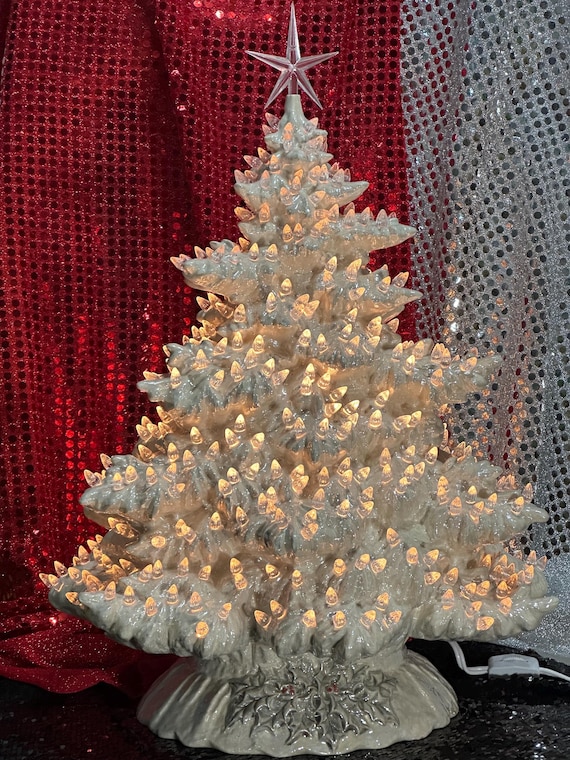 Handmade Pearl White Ceramic Christmas Tree with Star Topper - Brilliant and Elegant - Easy to Store Christmas Decor