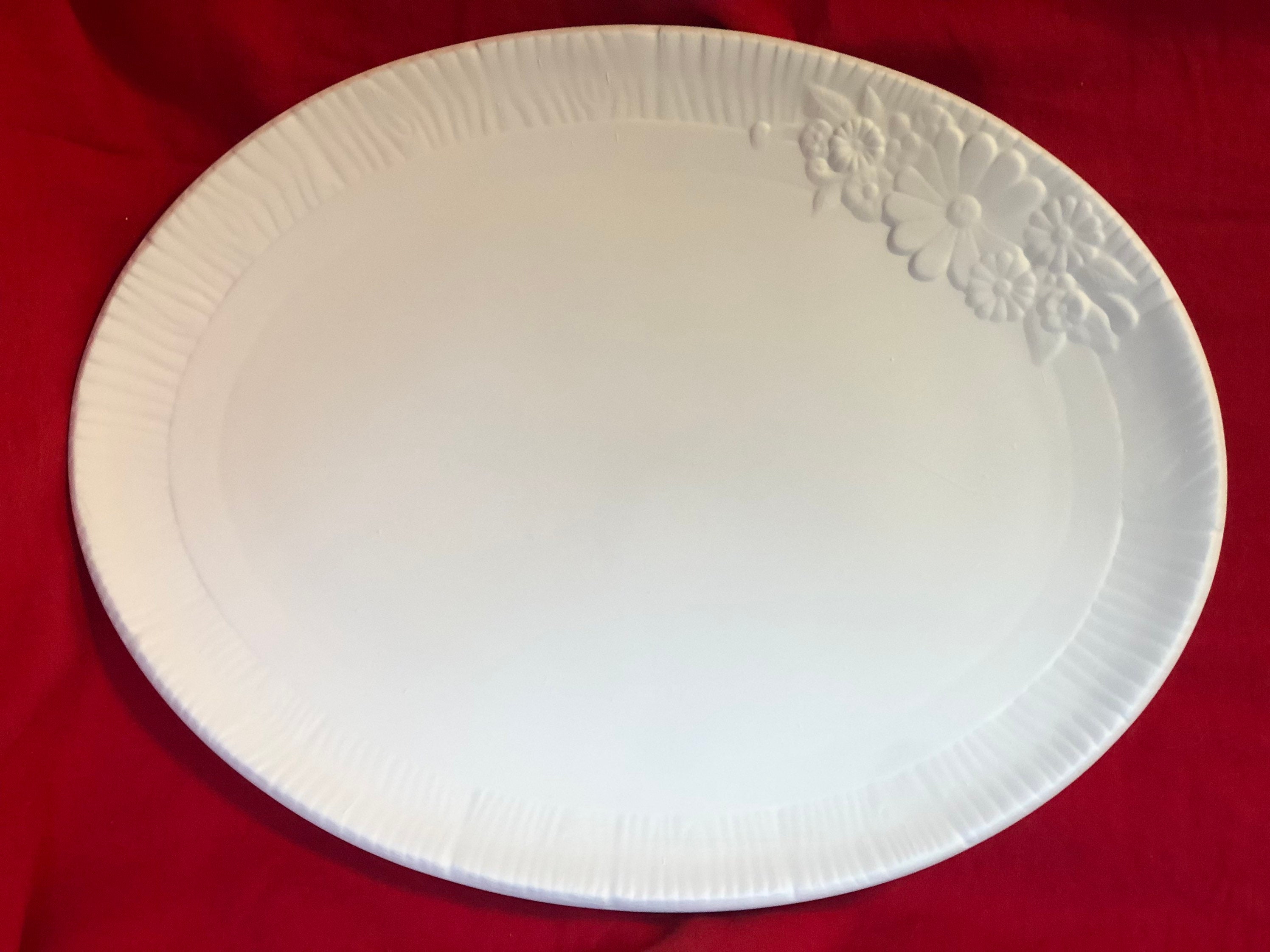 Vintage Decorative Floral Serving Plate in ceramic bisque ready to paint