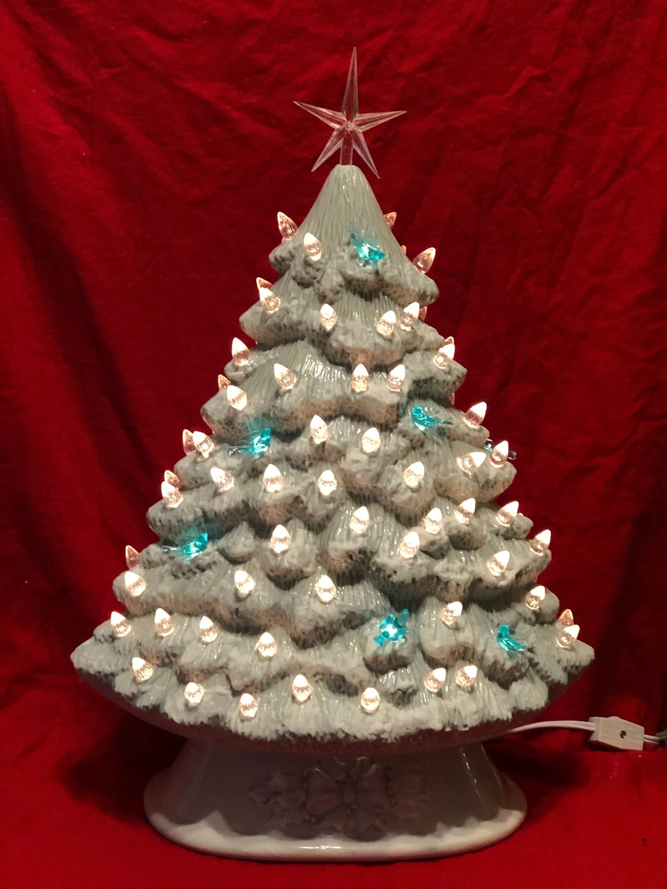 White Ceramic Tree w/ Blue Lights