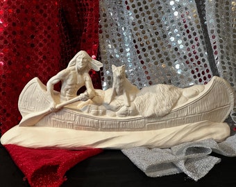 DIY Handcrafted Ceramic Bisque - Indian Canoe Sculpture - Quality Ceramics - Tabletop Centerpiece - Gift for Cultural Arts Enthusiasts