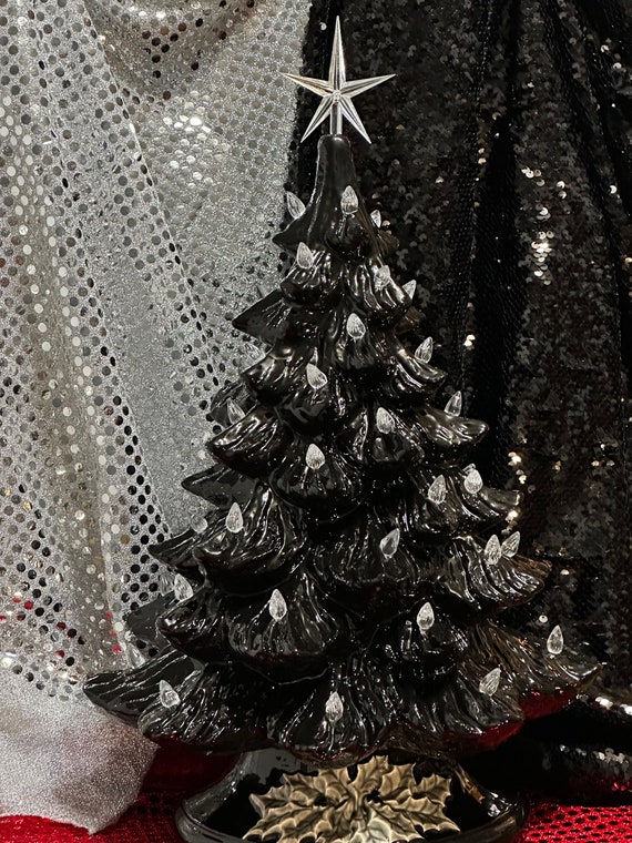 Handcrafted Ornamented Xmas Tree With Clear Bulbs and Star Handcrafted Ornamented Xmas Tree With Clear Bulbs and Star