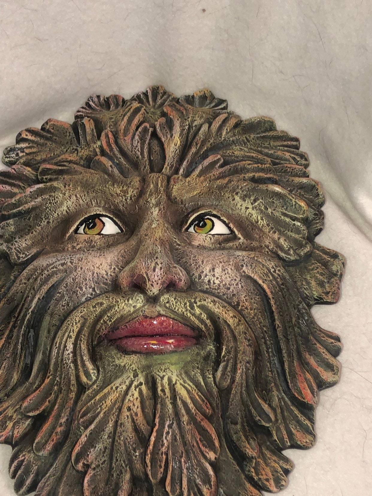 Green Man Mask Wall Hanging Ceramic Art