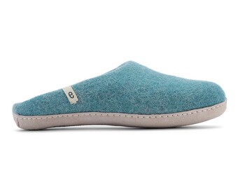 Felted Wool Slippers | Wool Slippers | Mule Slippers | Womens Slippers | Mens Slippers | Sea Blue