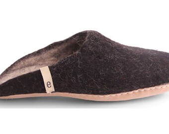 Felted Wool Slippers | Wool Slippers | Mule Slippers | Womens Slippers | Mens Slippers | Black