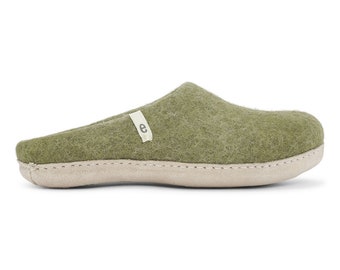 Felted Wool Slippers | Wool Slippers | Mule Slippers | Womens Slippers | Mens Slippers | Moss Green