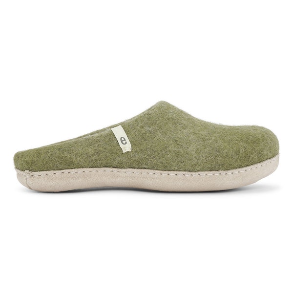 Felted Wool Slippers | Wool Slippers | Mule Slippers | Womens Slippers | Mens Slippers | Moss Green