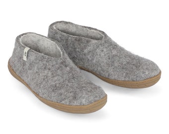 Rubber Sole | Felted Wool Shoe Slippers | House Shoes | Natural Grey