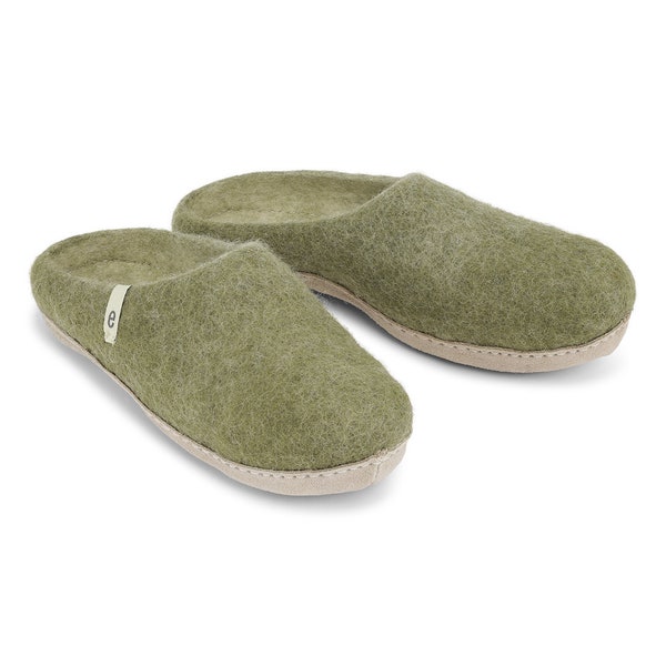 Felted Wool Slippers | Wool Slippers | Mule Slippers | Womens Slippers | Mens Slippers | House Shoes | Moss Green