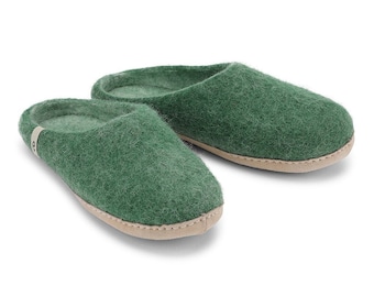 Felted Wool Slippers | Wool Slippers | Mule Slippers | Womens Slippers | Mens Slippers | House Shoes | Green