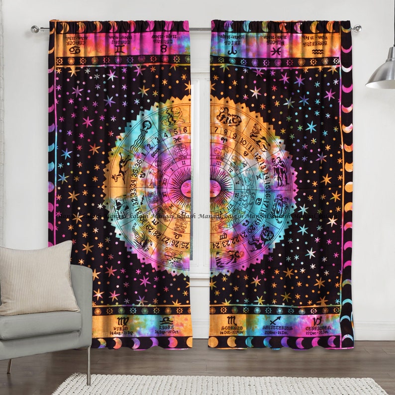 Multi Indian Astrology Tie Dye Drape Decorative Window Balcony Etsy