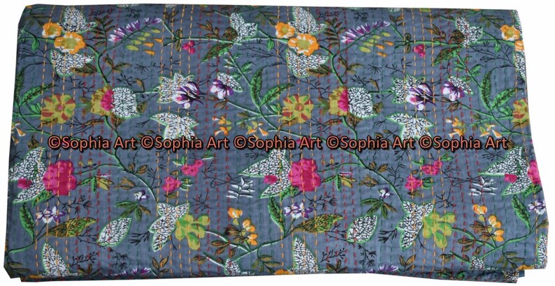 Hand Block Print Kantha baby Quilt Cotton Baby Wrap Child Polka Dot Print Throw