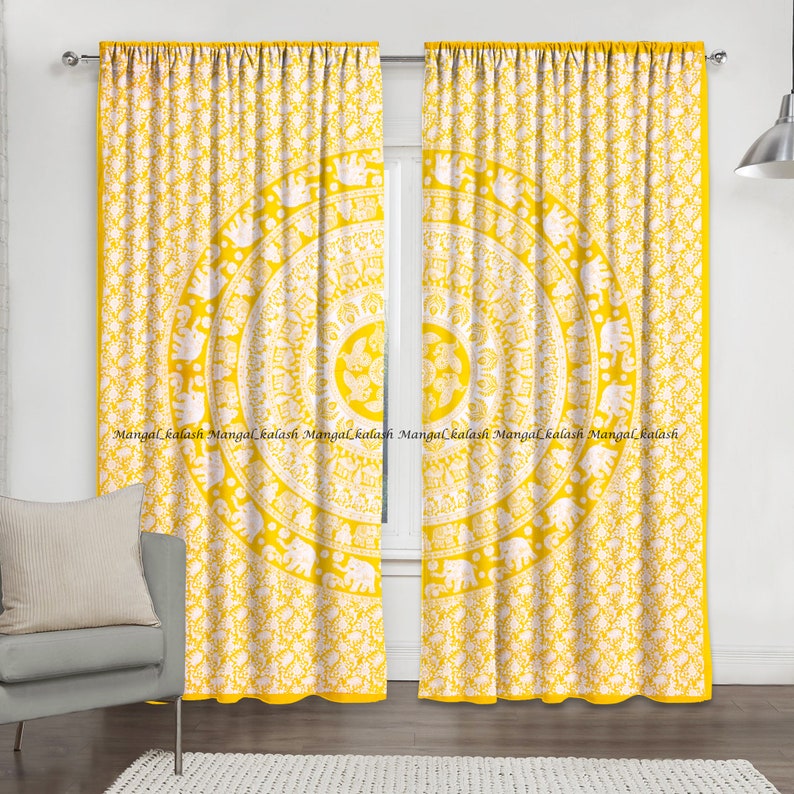 Indian Boho Mandala Window Decor Hippie Tapestry Treatment Tapestry Curtain Bohemian Window Curtain Set Drapes Window 2 Panel Curtain Set