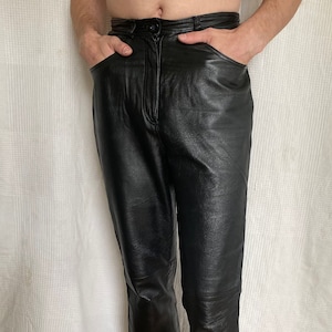 Vintage 90s Black Leather Trousers Size M