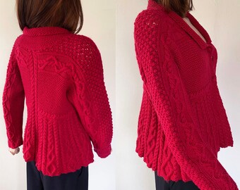 カーディガン hand knitting cardigan   ARGUE Free Red Heart Multi-Directional Striped Knit Cardigan Pattern