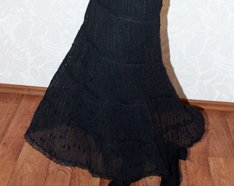 Vintage Bohemian Sequin Skirt Tiered Lace Skirt Embroidered Boho Black Bohemian Chic Skirt Evening Flounced Skirt Size 10 EUR 36-38 US 6-8