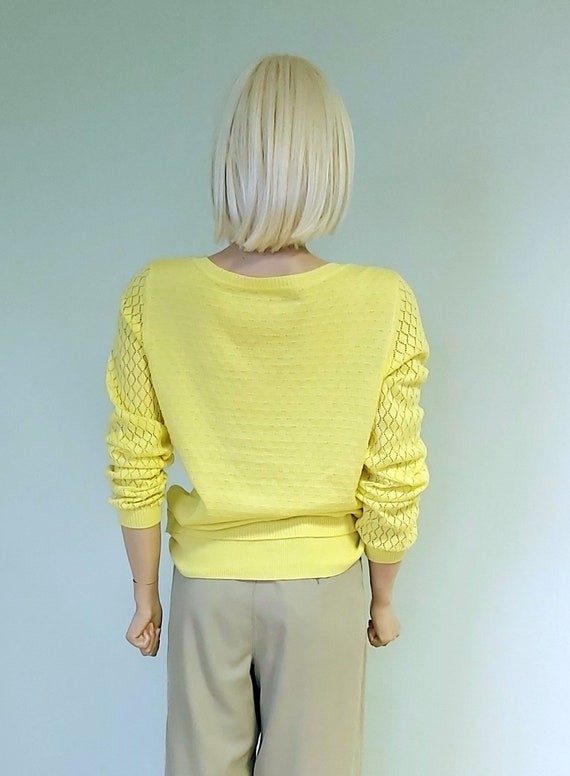 Vintage Yellow Openwork Knitted Cardigan Patterne… - image 2