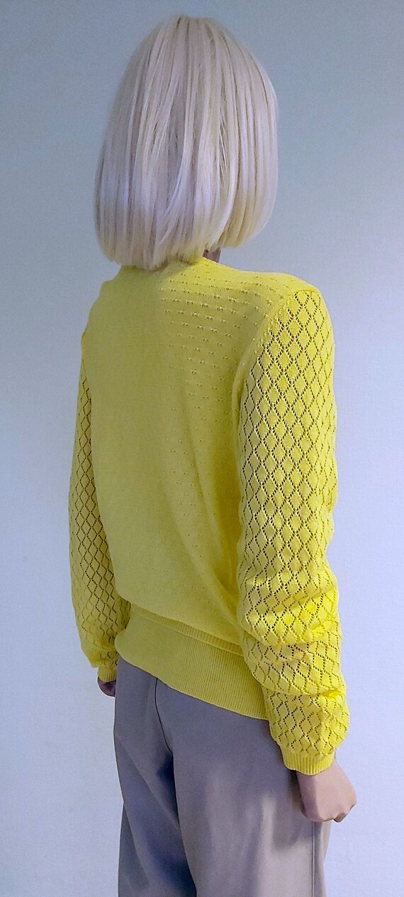 Vintage Yellow Openwork Knitted Cardigan Patterne… - image 5