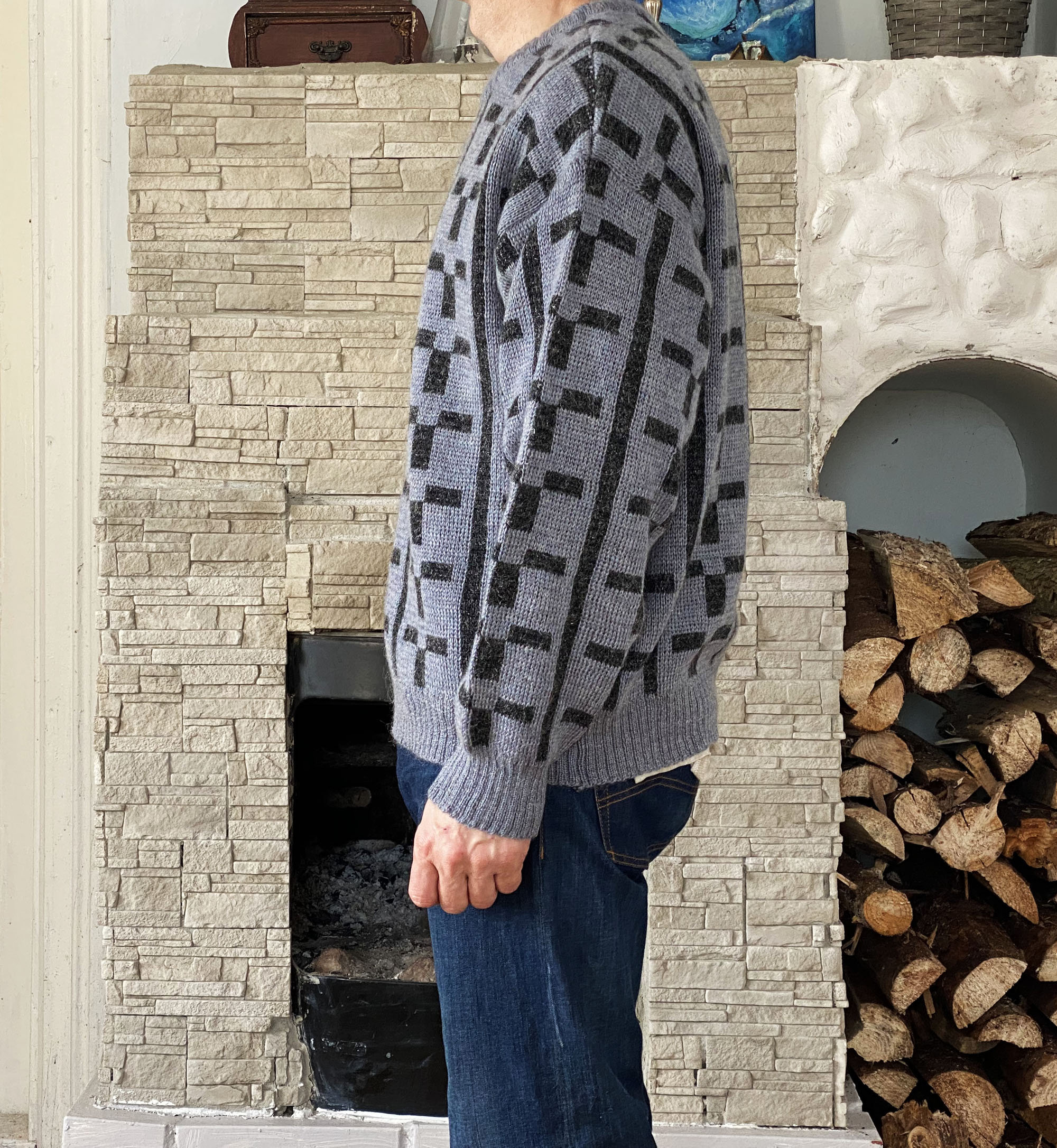 Vintage Cross Pattern Gray Sweater, Mohair Blend Geometric Vintage Cross Pattern Gray Sweater, Mohair Blend Geometric
