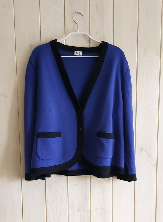 Vintage Electric Blue Cardigan Women Wool Blend C… - image 2