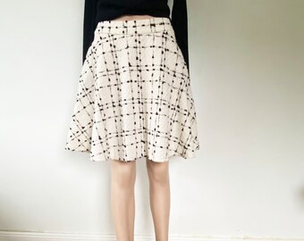 Vtg Chanel Style Skirt Plaid Tweed Mini Skirt Off White Checked Circle Skirt Size M