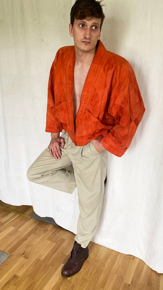 80s Orange Patchwork Bomber Jacket Suede Oversized J Gem