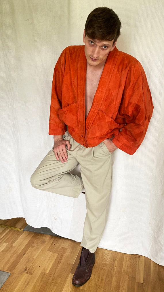 80s Orange Patchwork Bomber Jacket Suede Oversized J Gem