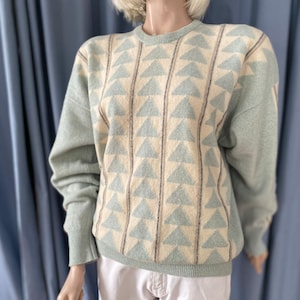 Vtg Alan Paine Wool Sweater, Pastel Collor Striped Geometric Pattern Sweater, Holiday Pullover Size XL