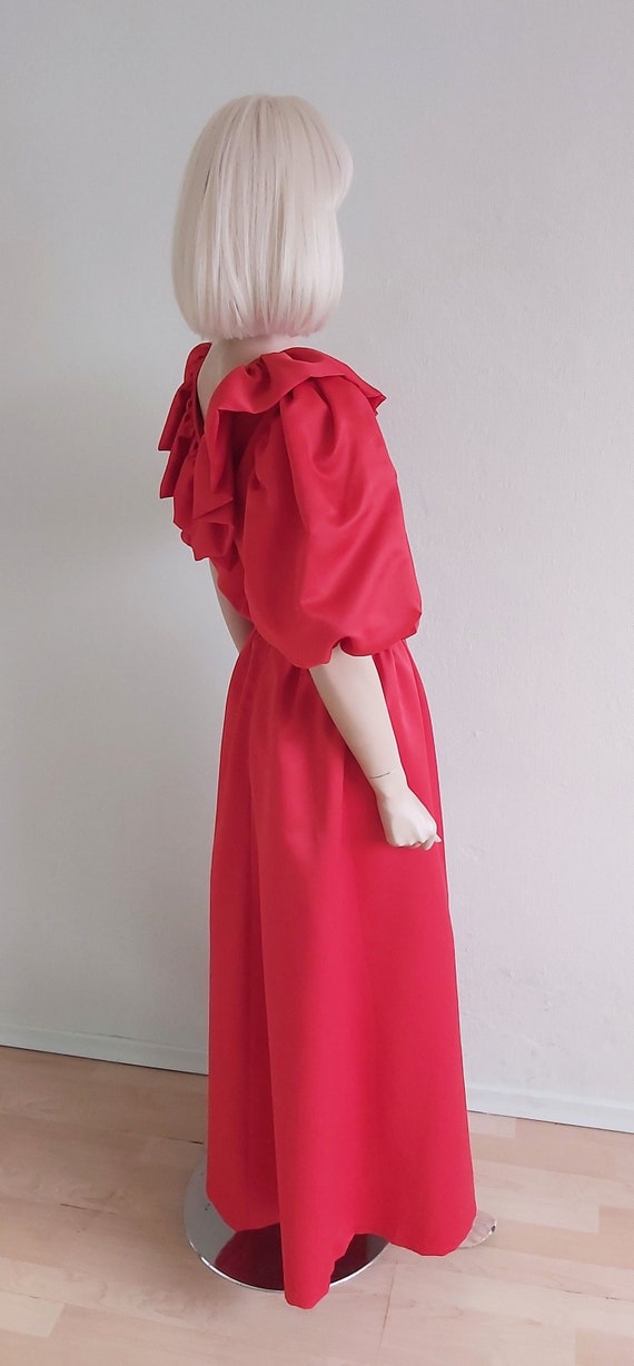 Vintage Red Satin Puff Sleeve Ruffles Dress Set L… - image 1