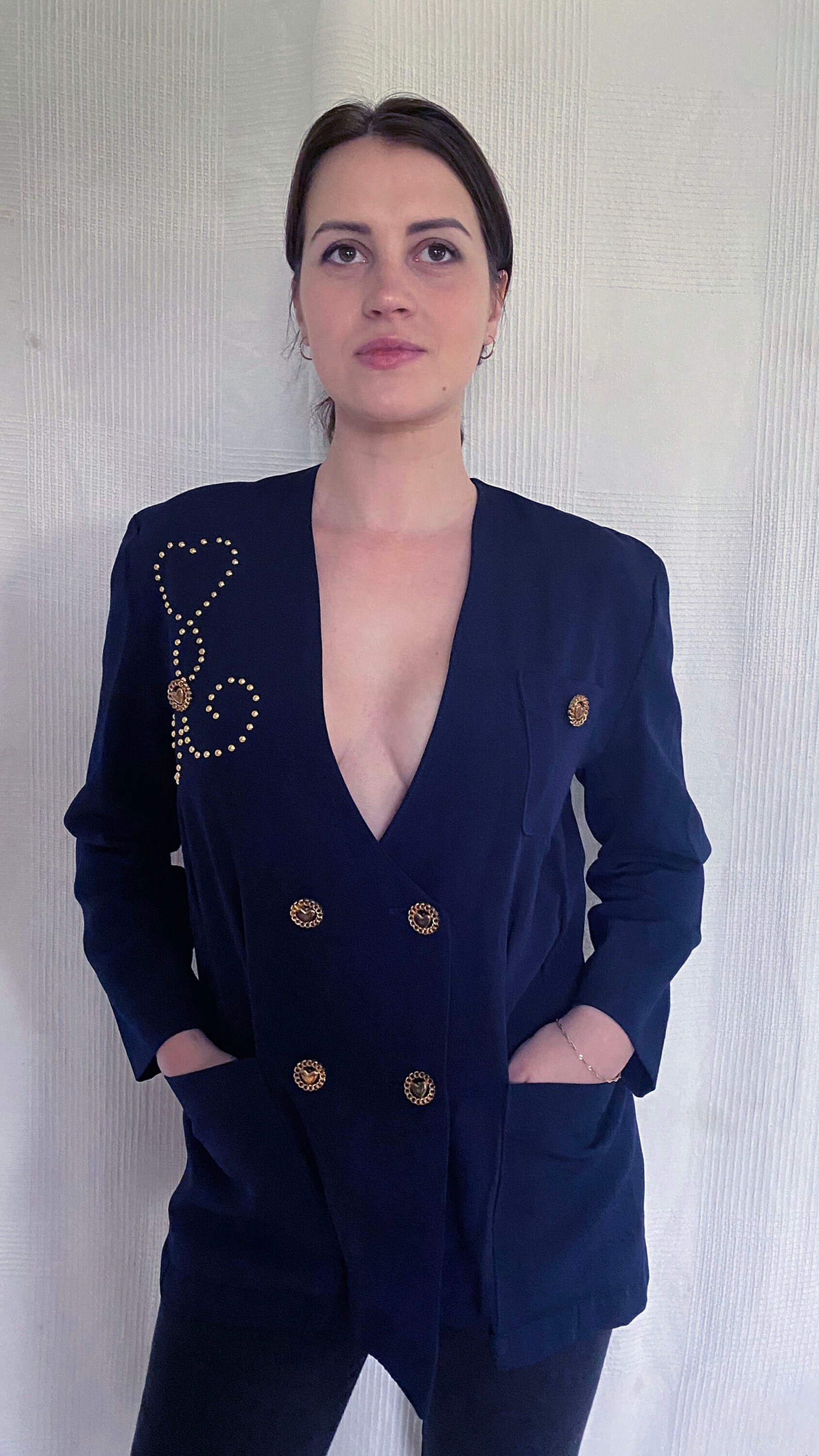 80s Parisian Navy Blue Mariner Style Blazer, Michael