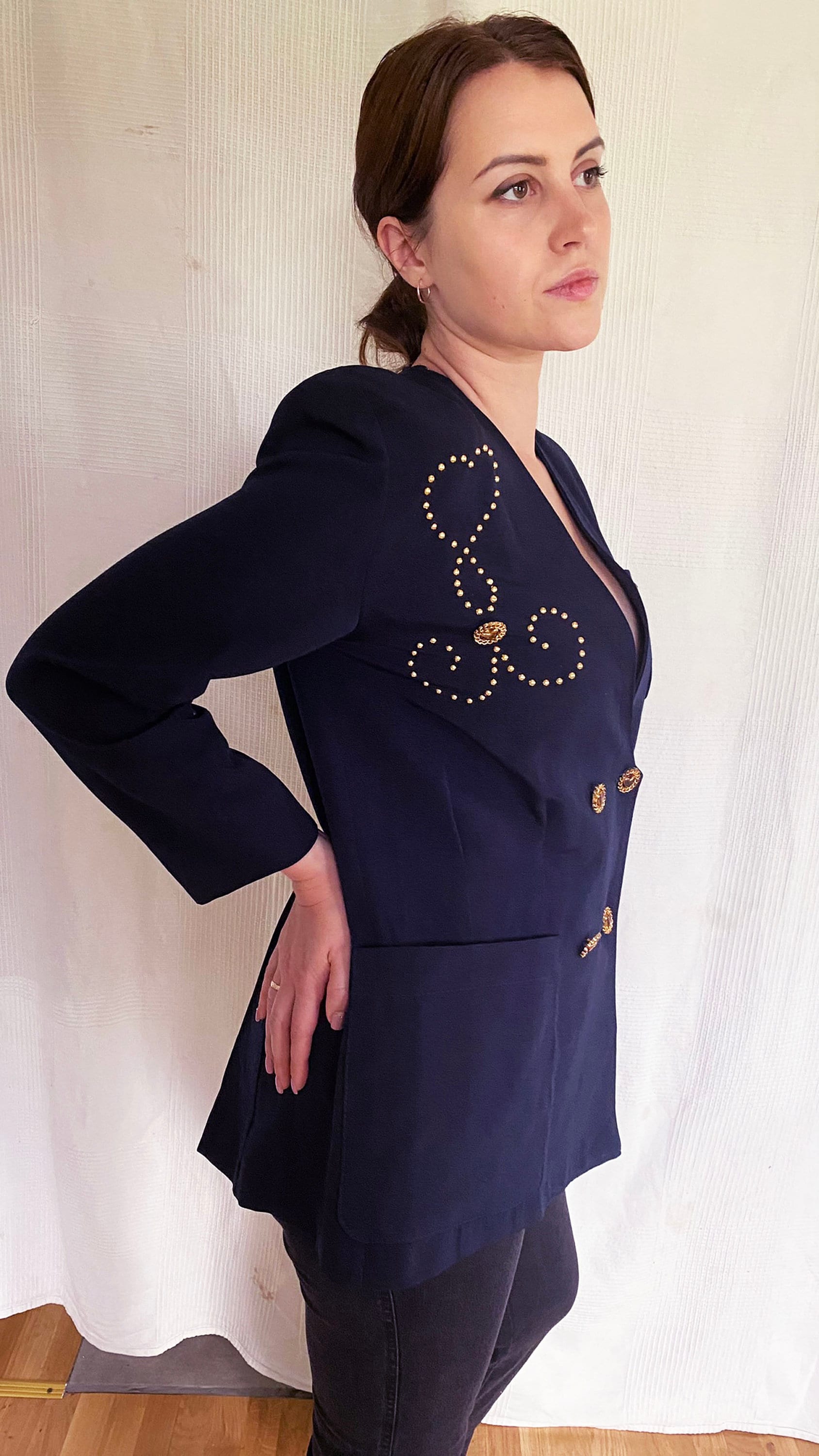 80s Parisian Navy Blue Mariner Style Blazer, Michael