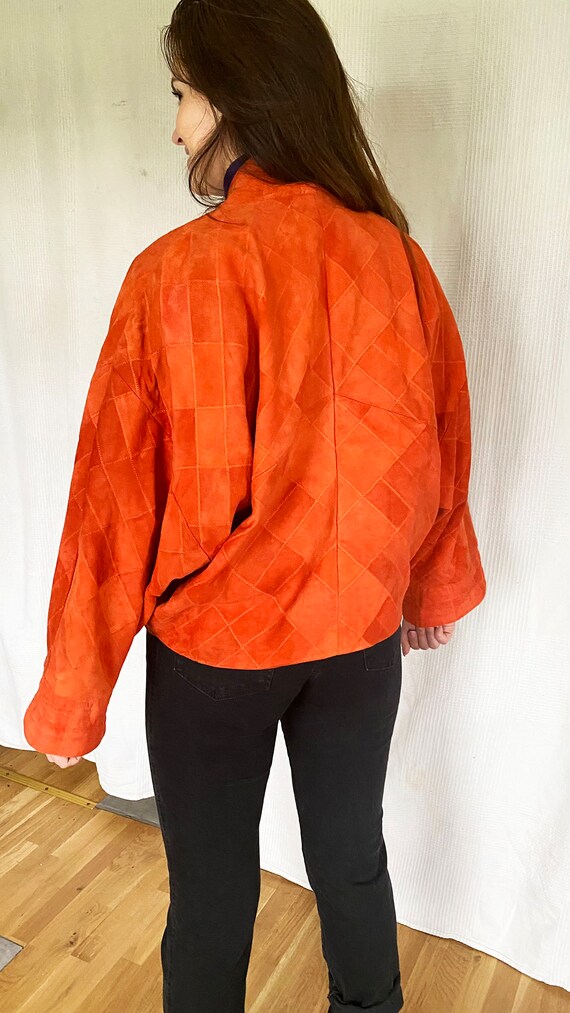 VINTAGE 80s Orange Suede Buttoned Boho Tailored Jacket