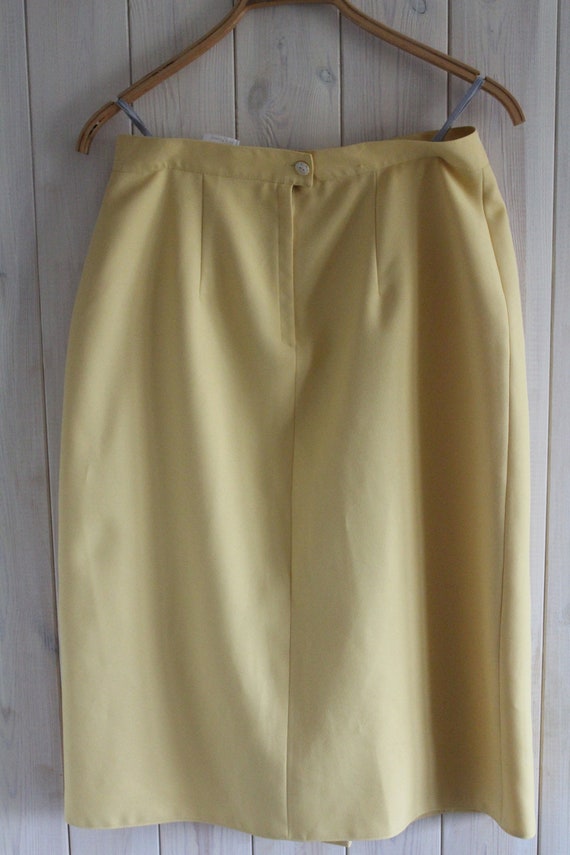 Vintage 80s Yellow Midi A-line Skirt Flax Look Hi… - image 5