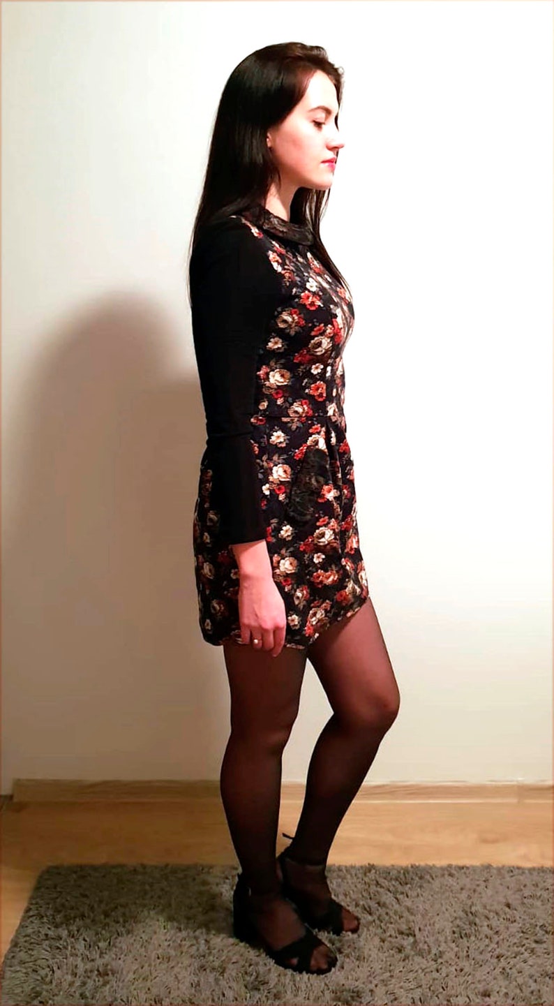 Mini Dress Size M Long Sleeves Dress Flower Dress Relaxed Fit Floral Dress