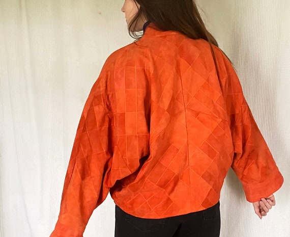 80s Orange Patchwork Bomber Jacket Suede Oversized J Gem