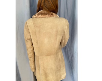 Vintage Sheepskin Coat Size M- L, Winter Coat Made of Genuine Leather, Luxurious Merino Gray Beige Sheepskin Coat, Warm Fitted Coat